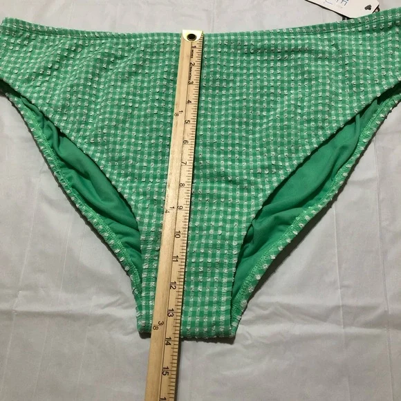 NWT Time and Tru Women’s Plus Mid-Rise Cheeky Green Gingham Bikini Bottom 2X - Picture 3 of 9